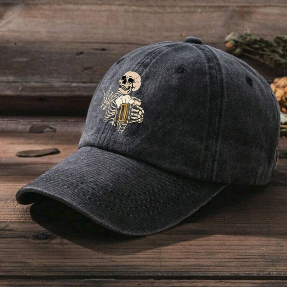 UNISEX Skeleton Holding Beer Grey Hat 🤘🍺 - Picture 2 of 4